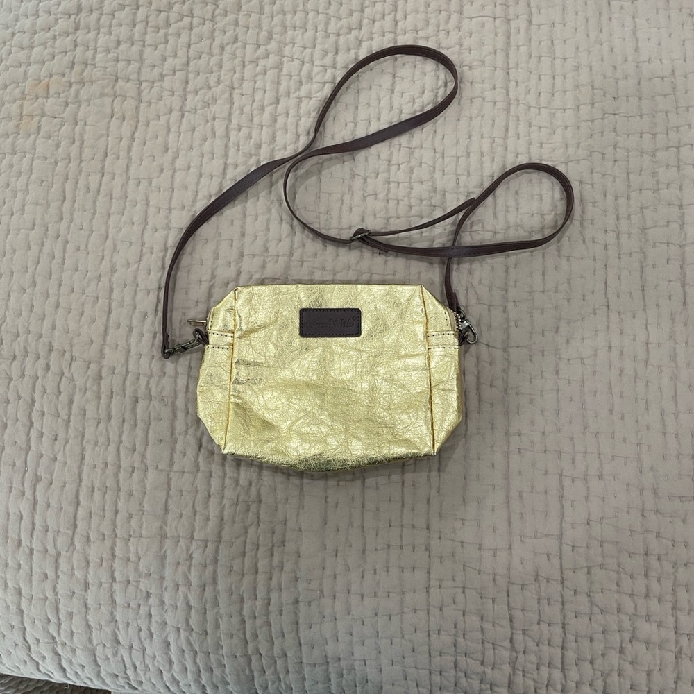 NATURAL LIFE Metallic Gold Crossbody Bag with Brown Strap